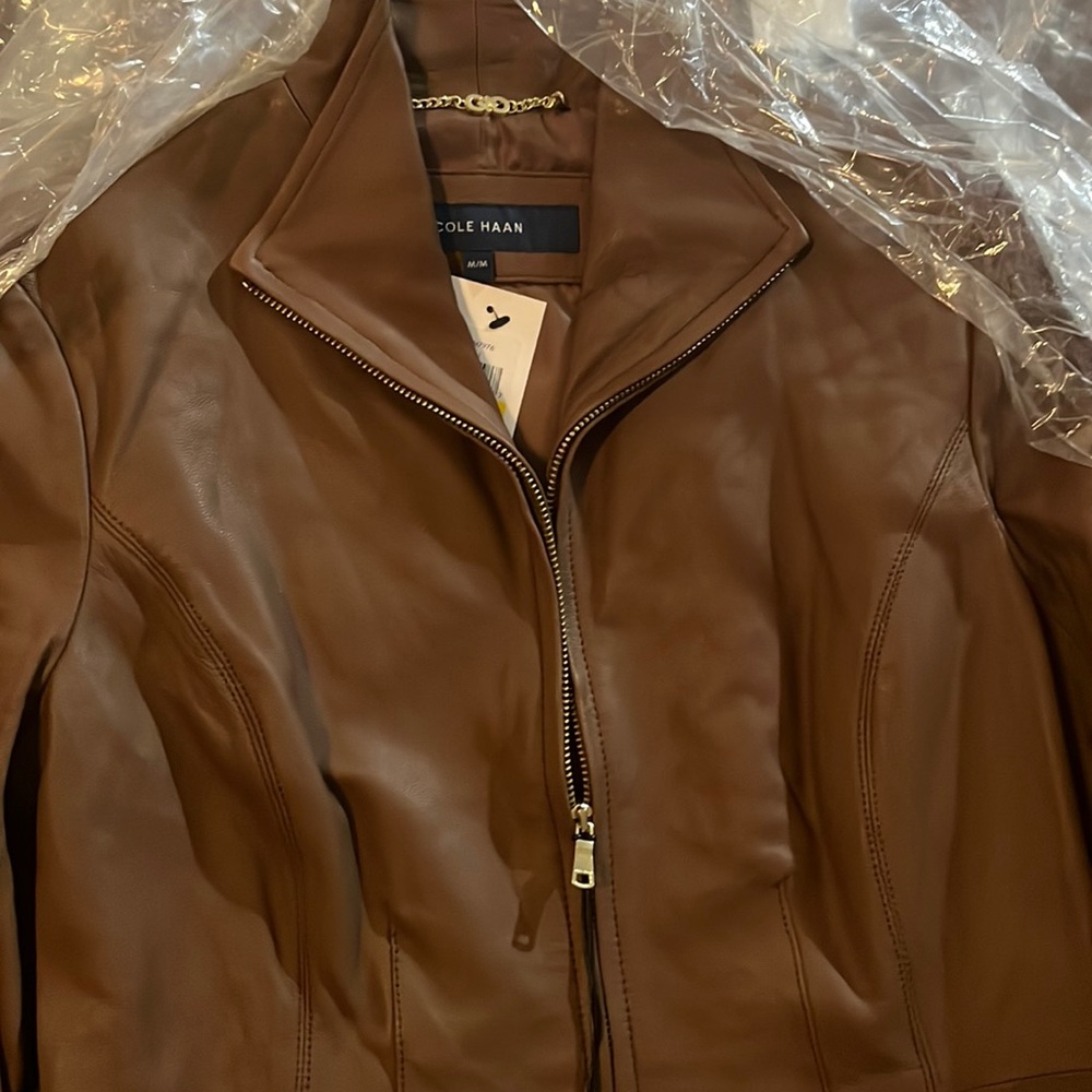 NWT Cole Haan Wing Collar Leather Jacket M - Picture 3 of 7